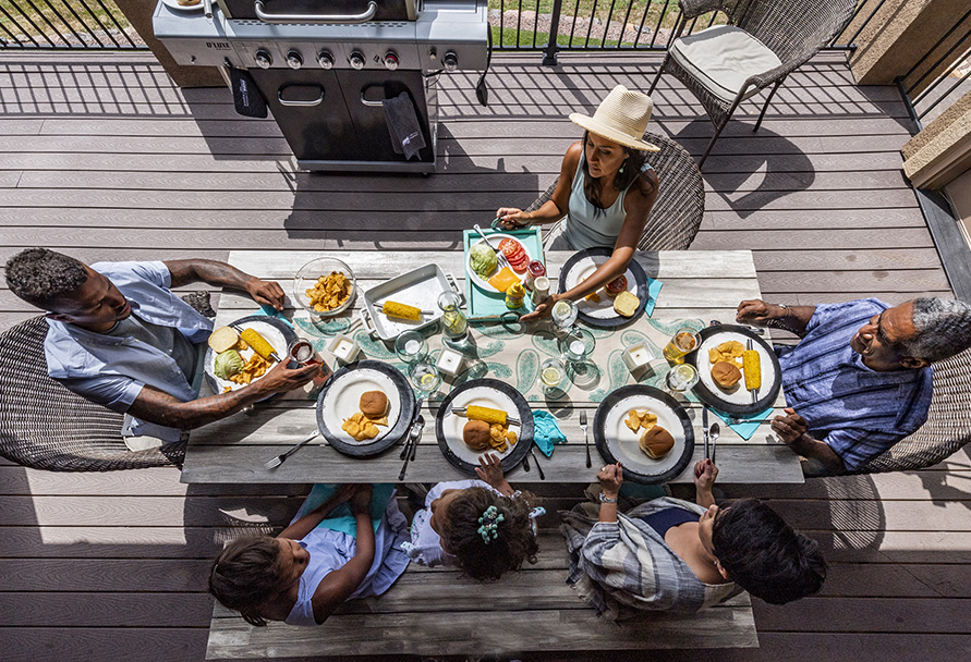 Family eating together outside