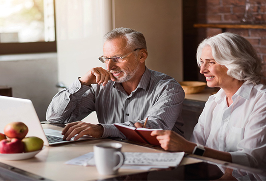 Couple looking at computer screen