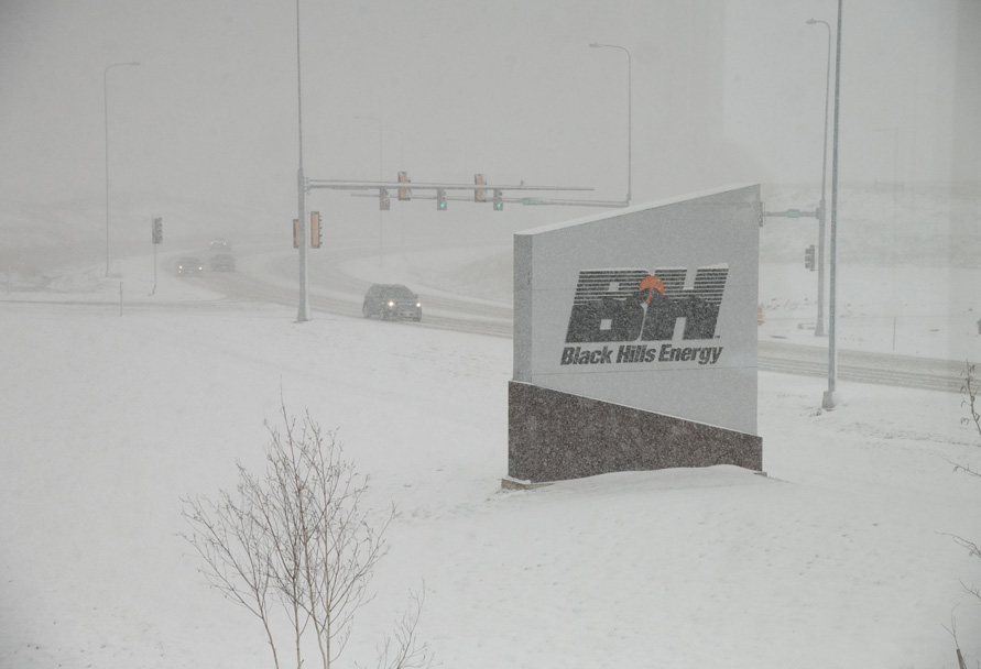 Black Hills Energy sign in a snow storm