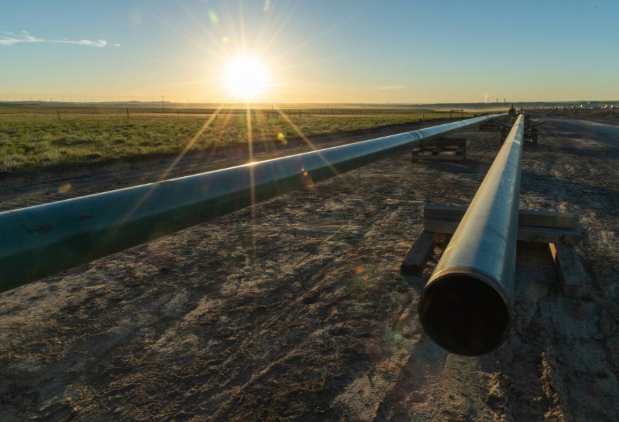 Natural gas lines laid out for replacement in a Wyoming field
