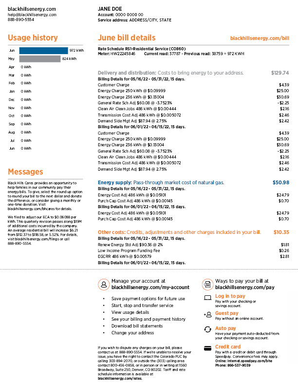 Understanding your bill Colorado Electric Black Hills Energy