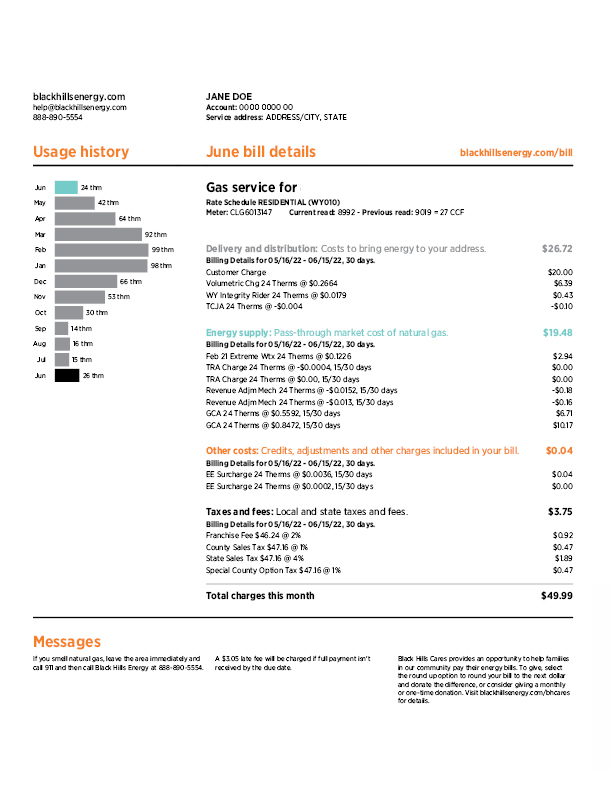 Understanding your bill Wyoming dual fuel Black Hills Energy
