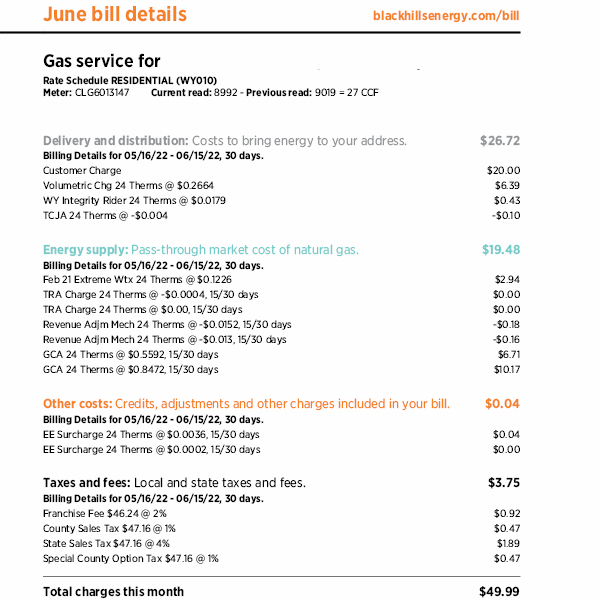 Understanding your bill Wyoming dual fuel Black Hills Energy