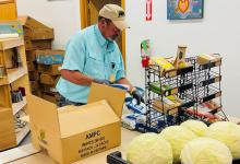 man sorting food at food bank